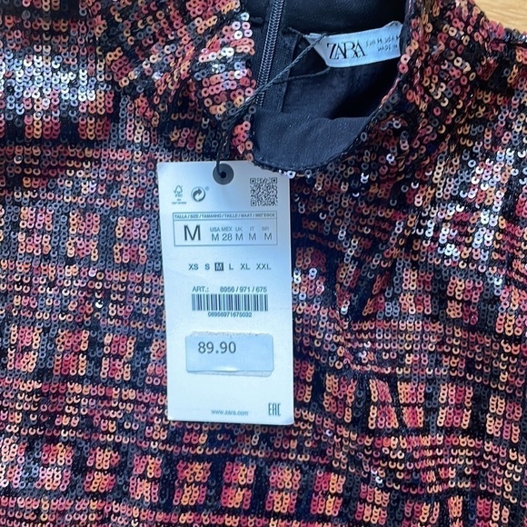Zara Red and Black Sequin Top M NWT - Picture 2 of 8